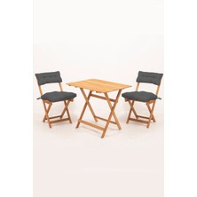 Meya Dekor Sırt ve Oturak Minderli Balkon Bahçe Mutfak 3'lü Bistro Set Katlanır Masa-Sandalye 60X80 Masalı