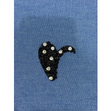 Gönülden Tasarım 6x6 cm Ütü Ile Yaapışan Taşlı Yarım Kalp Arma Yama Dikiş Aksesuarı