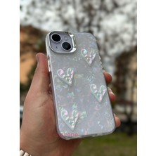 iPhone 14 Kılıf Hologramlı Renkli Kalp Kurdele 3D Kabartmalı Ayıcık Kabartmalı Emoji Kristal Şeffaf