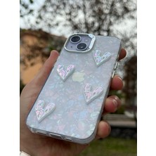 iPhone 14 Kılıf Hologramlı Renkli Kalp Kurdele 3D Kabartmalı Ayıcık Kabartmalı Emoji Kristal Şeffaf