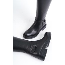 Modabuymus Wers Siyah Deri Dizaltı Kısa Günlük Çizme