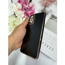 Enfein Xiaomi Redmi Note 11 4g ile Uyumlu Kılıf Gold Çerçeveli Lazer Kılıf Siyah