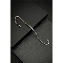 Frnch 925 Ayar Gümüş Italyan Model Zirkon Taşlı Gümüş Renk Erkek Bileklik FRJ12050-3050-S