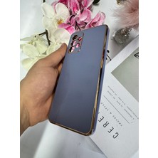 Enfein Galaxy A23 4g ile Uyumlu Kılıf Gold Çerçeveli Lazer Kılıf Mavi