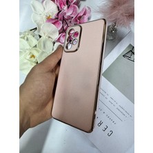 Enfein Galaxy A72 ile Uyumlu Kılıf Gold Çerçeveli Lazer Kılıf Pembe