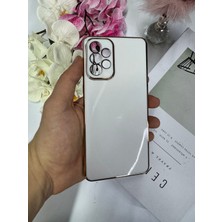 Enfein Galaxy A73 ile Uyumlu Kılıf Gold Çerçeveli Lazer Kılıf Beyaz