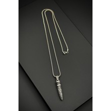 FRNCH 925 Ayar Gümüş Mermi Figürlü Gümüş Renk Erkek Kolye FRJ30694-794-A