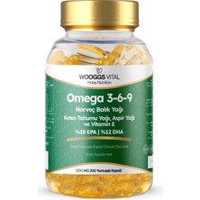 Woogss Vital Omega 3,6,9 Norveç Balık Yağı, Keten Tohumu Yağı, Aspir Yağı ve Vitamin E İçeren Takviye Edici Gıda