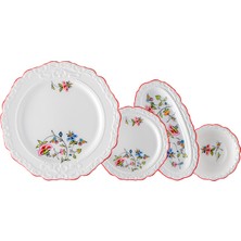 Istanbul Porselen Zeren 14 Parça 6 Kişilik Kahvaltı Takımı Kırmızı