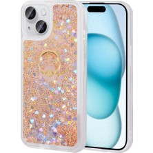 Musal iPhone 15 Plus Kılıf Sıvılı Simli Pullu Yüzüklü Standlı Lüx Silikon