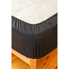 Vavey Çizgili Saten 1 Adet 90X200 30 Tek Kişilik Lastikli Yatak Çarşafı ve Yastık Kılıfı 50X70 Set Siyah
