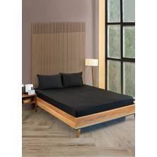 Vavey Çizgili Saten 1 Adet 90X200 30 Tek Kişilik Lastikli Yatak Çarşafı ve Yastık Kılıfı 50X70 Set Siyah
