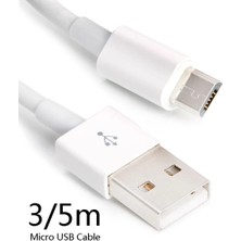 Betty Becky 3/5 Metre Esnek Beyaz Kablo Kordonu Uzun Mikro USB Şarj Şarj Cihazı Tel Samsung Huawei Xiaomi Android Akıllı Cep Telefonu Için (Yurt Dışından)