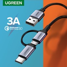 Betty Becky Ugreen USB Tip C Mikro USB Kablosu 1 M Samsung Galaxy S10 S9 Huawei Y9 Hızlı Şarj 2 In 1 Veri Kablosu Cep Telefonu USB Şarj Kablosu (Yurt Dışından)