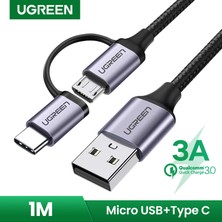 Betty Becky Ugreen USB Tip C Mikro USB Kablosu 1 M Samsung Galaxy S10 S9 Huawei Y9 Hızlı Şarj 2 In 1 Veri Kablosu Cep Telefonu USB Şarj Kablosu (Yurt Dışından)