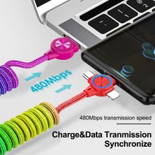 Betty Becky 3in1 Bahar 3A Hızlı Şarj Kablosu iPhone Mikro Tip C 8 Pin Şarj Kablosu Xiaomi Huawei Poco Geri Çekilebilir USB Veri Kablosu (Yurt Dışından)