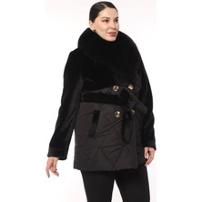 Lady Sharm Kaz Tüyü Kapitone, Lama Kürk Yaka Mont