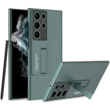 kilifone - Samsung Galaxy S22 Ultra - Kılıf Koruyucu Sert Standlı Ays Kapak - Koyu Yeşil - T23221
