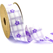 Fantastic Çiçek Desenli Ekose Dokuma Kurdele (35MM Genişlik - 10MT Uzunluk)