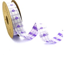 Fantastic Çiçek Desenli Ekose Dokuma Kurdele (20MM Genişlik - 10MT Uzunluk)