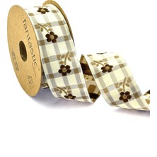 Fantastic Çiçek Desenli Ekose Dokuma Kurdele (35MM Genişlik - 10MT Uzunluk)