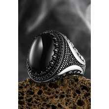 Takıfest 925 Ayar Gümüş Siyah Oniks Taşlı Oval Erkek Yüzük