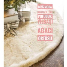 Biziz Moda Yılbaşı Çam Ağacı Örtüsü 150 cm Krem Yuvarlak Pofuduk Lüks