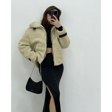 Levure Kadın Pelus Fermuarlı Mont Bej