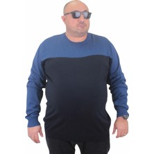 Moc Grande Erkek Büyük Beden Sıfır Yaka Triko Kazak 23751 Indıgo