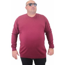 Moc Grande Mocgrande Erkek Büyük Beden Sıfır Yaka Basic Triko Kazak 23750 Bordo