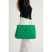 Nbi Bags Siyah Kapitone 3 Bölme Fermuar Kapama Zincir Askılı Astarlı El Kol ve Omuz Çantası