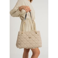 Nbi Bags Siyah Kapitone 3 Bölme Fermuar Kapama Zincir Askılı Astarlı El Kol ve Omuz Çantası