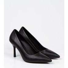 Shoemix Kadın Siyah Topuklu Stiletto Ayakkabı ( Iç Astar Deri )