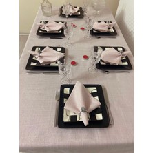 Zeren Home Simli Polyester Keten Dertsiz Masa Örtüsü Pudra Pembe + 6 Peçete