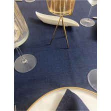 Zeren Home Simli Polyester Keten Dertsiz Masa Örtüsü Lacivert + 12 Peçete