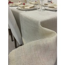 Zeren Home Simli Polyester Keten Dertsiz Masa Örtüsü Linen Gold + 12 Peçete