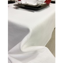 Zeren Home Simli Polyester Keten Dertsiz Masa Örtüsü Beyaz + 6 Peçete