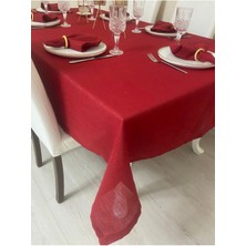 Zeren Home Simli Polyester Keten Dertsiz Masa Örtüsü Kırmızı + 6 Peçete