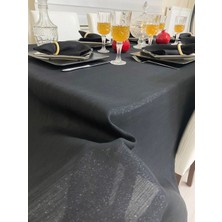 Zeren Home Simli Polyester Keten Dertsiz Masa Örtüsü Siyah + 6 Peçete