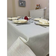 Zeren Home Simli Polyester Keten Dertsiz Masa Örtüsü Krem + 12 Peçete