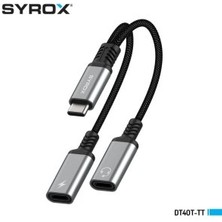 Syrox DT40T-TT 3.0A Type-C - Type-C - Type-C Dönüştürücü Kulaklık Şarj Dönüştürücü Hasır Kablolu Gri