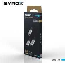 Syrox DT40T-TT 3.0A Type-C - Type-C - Type-C Dönüştürücü Kulaklık Şarj Dönüştürücü Hasır Kablolu Gri