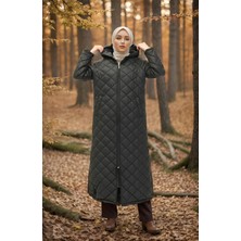 Butik Ayseba Kadın Siyah Cepli Kapüşonlu Fermuarlı Kapitone Kaban Ferace