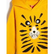 Koton Kapşonlu Sweatshirt Uzun Kollu Aslan Baskılı Pamuklu