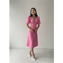 Concon Moda Linda Düğmeli Pembe Elbise