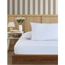 Vavey Çizgili Saten Yatak Çarşafı Lastikli 160X200 Yastık Kılıfı 50X70 Fitted Çift Kişilik Çarşaf Seti