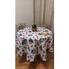 Gonk Yuvarlak,Yılbaşı Desenli,Duck (Sıvı Itici ,Leke Tutmaz) Kumaş,Masa Örtüsü
