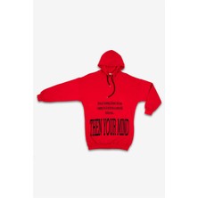 Adisia Kadın Kırmızı Kapşonlu Yazılı Sweatshirt