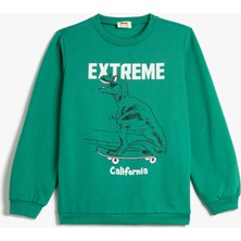 Koton Dinozorlu Sweatshirt Bisiklet Yaka Uzun Kollu Şardonlu