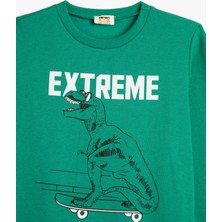 Koton Dinozorlu Sweatshirt Bisiklet Yaka Uzun Kollu Şardonlu
